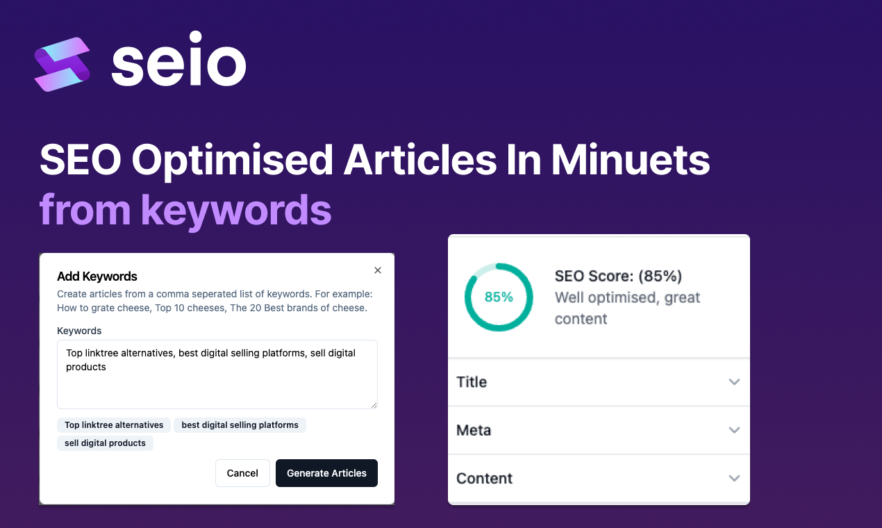 startuptile Seio-Create SEO optimized articles in minutes 