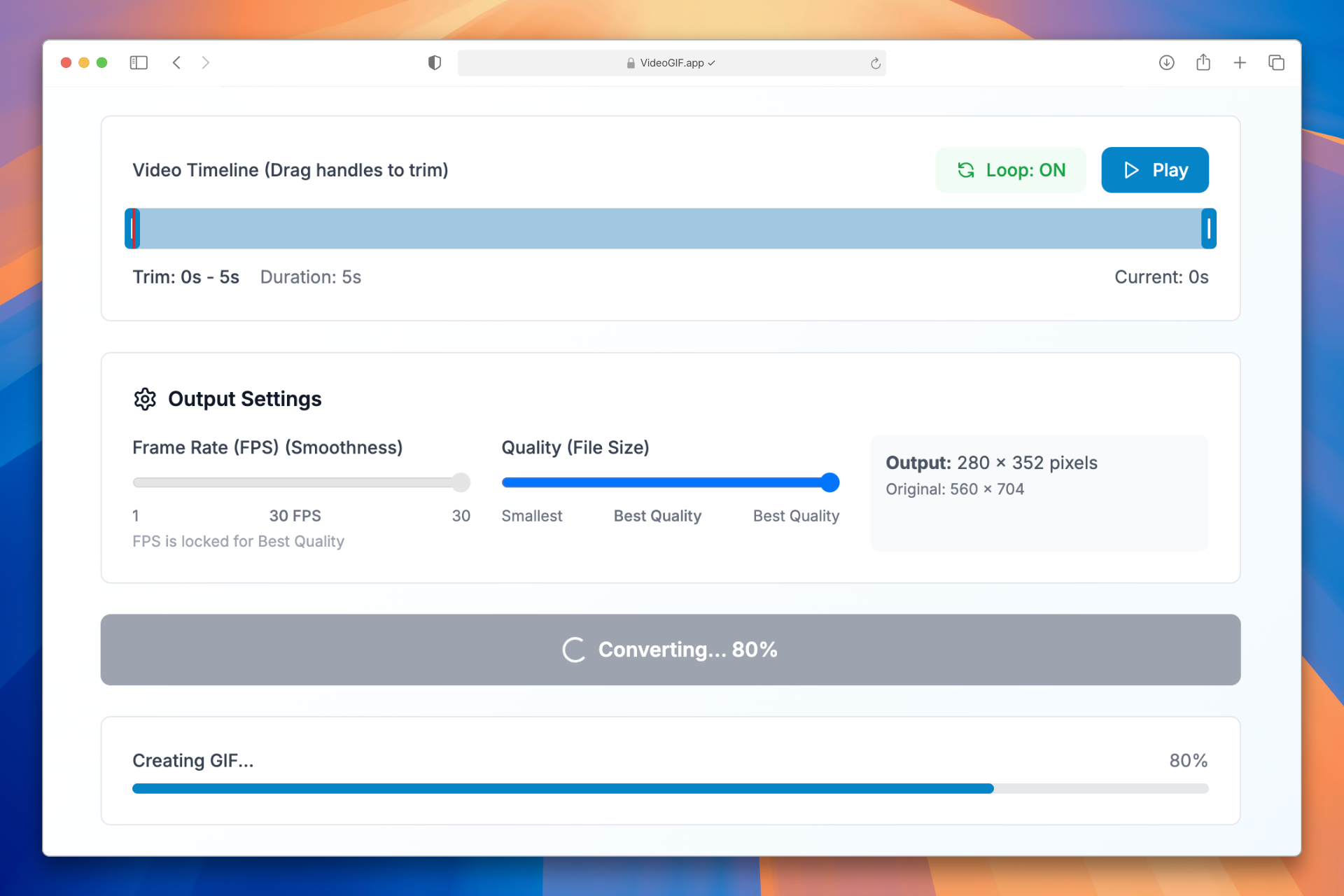 VideoGIF.app - Video to GIF Converter - Screenshot 2 showing product features and functionality