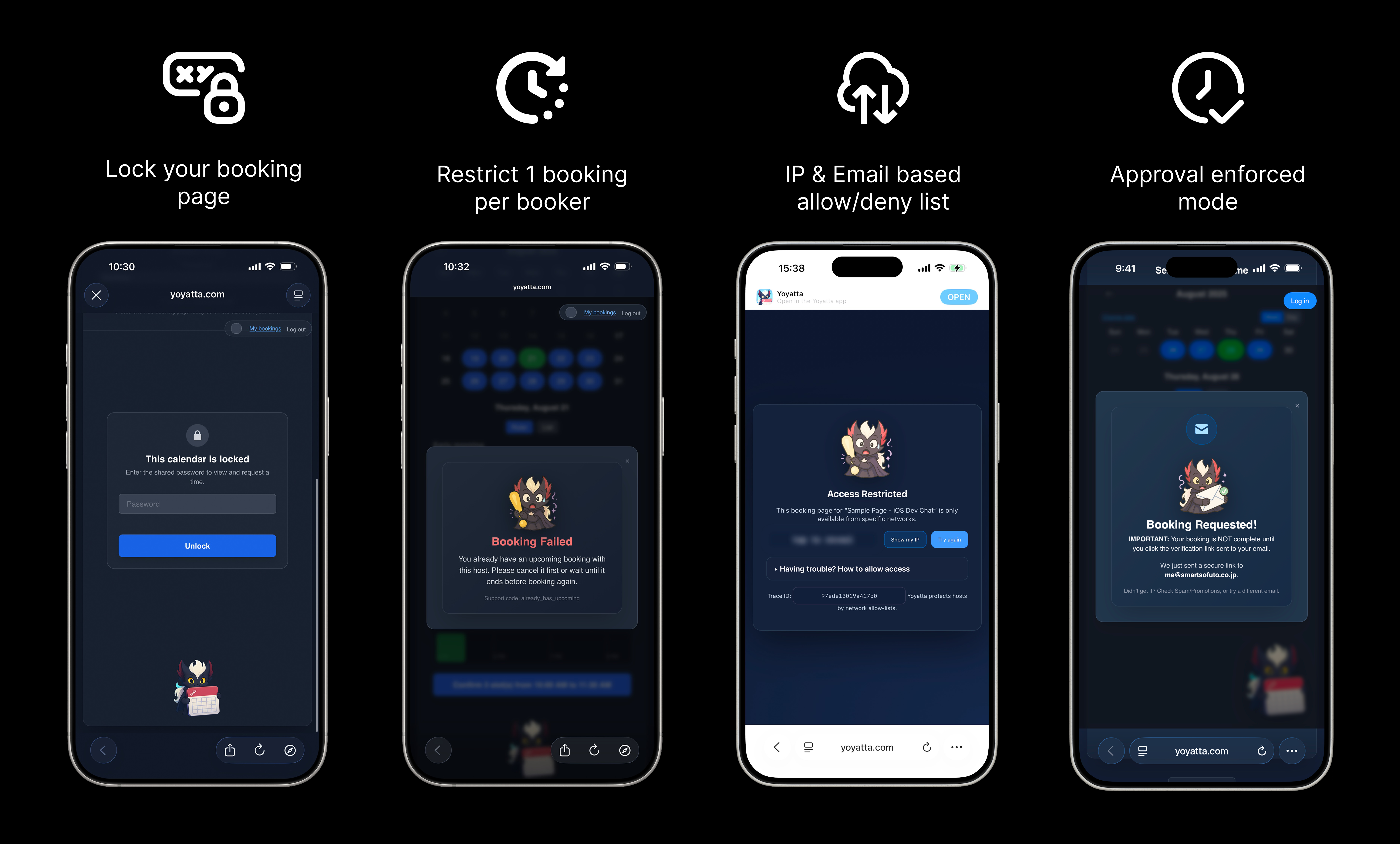 Média Yoyatta / booku.ai - Votre page d'organisation - Planification vérifiée - Formes, liens de zoom automatique, IP / Gating Email 3