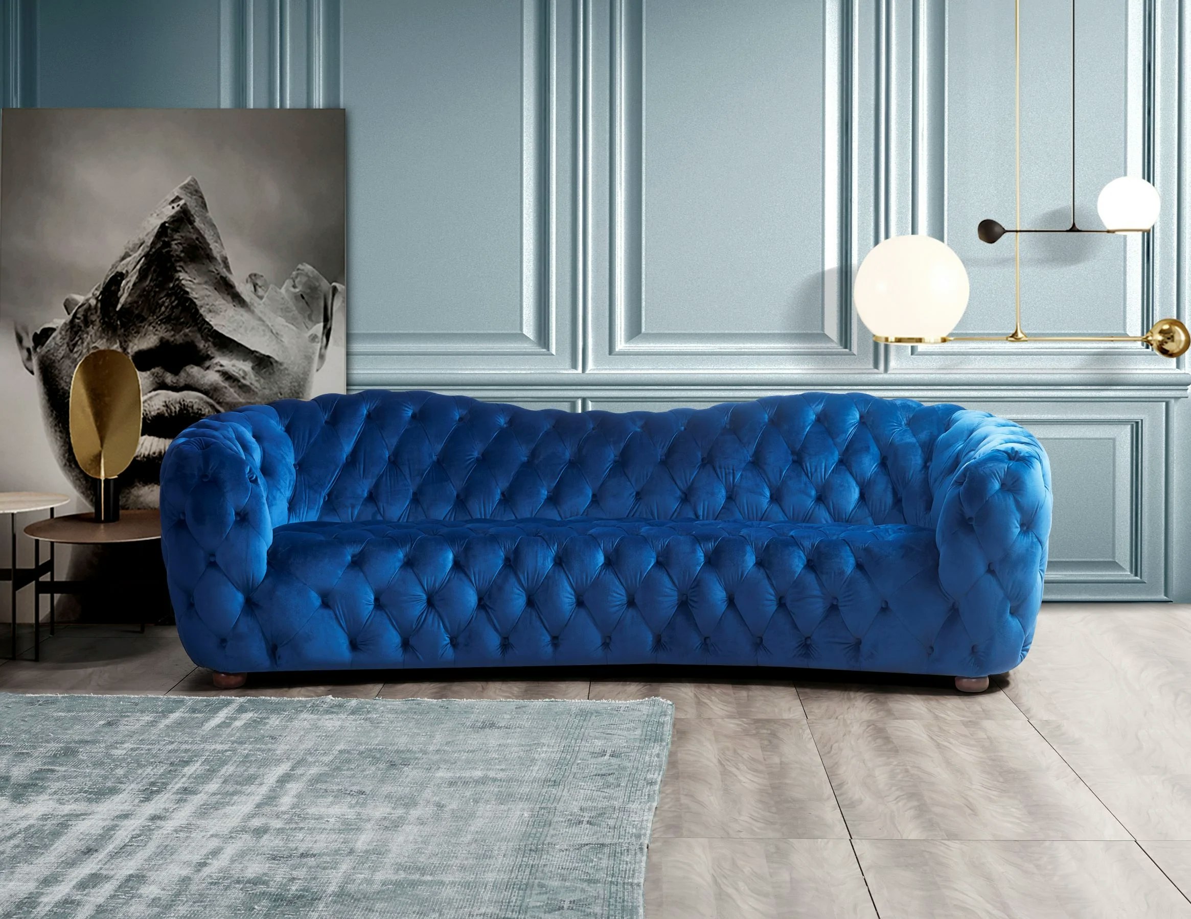 Sofá ancho de terciopelo natural - terciopelo azul