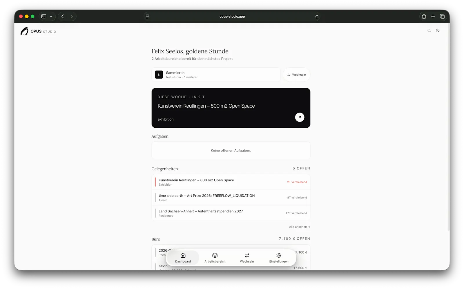 OPUS Studio management for artists screenshot 2