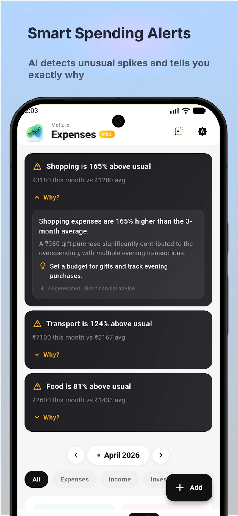 Velzio - AI Expense Tracker screenshot 3