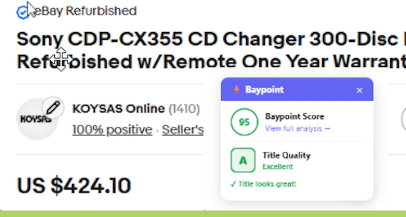 Baypoint ebay Listing Title Analyzer screenshot 2