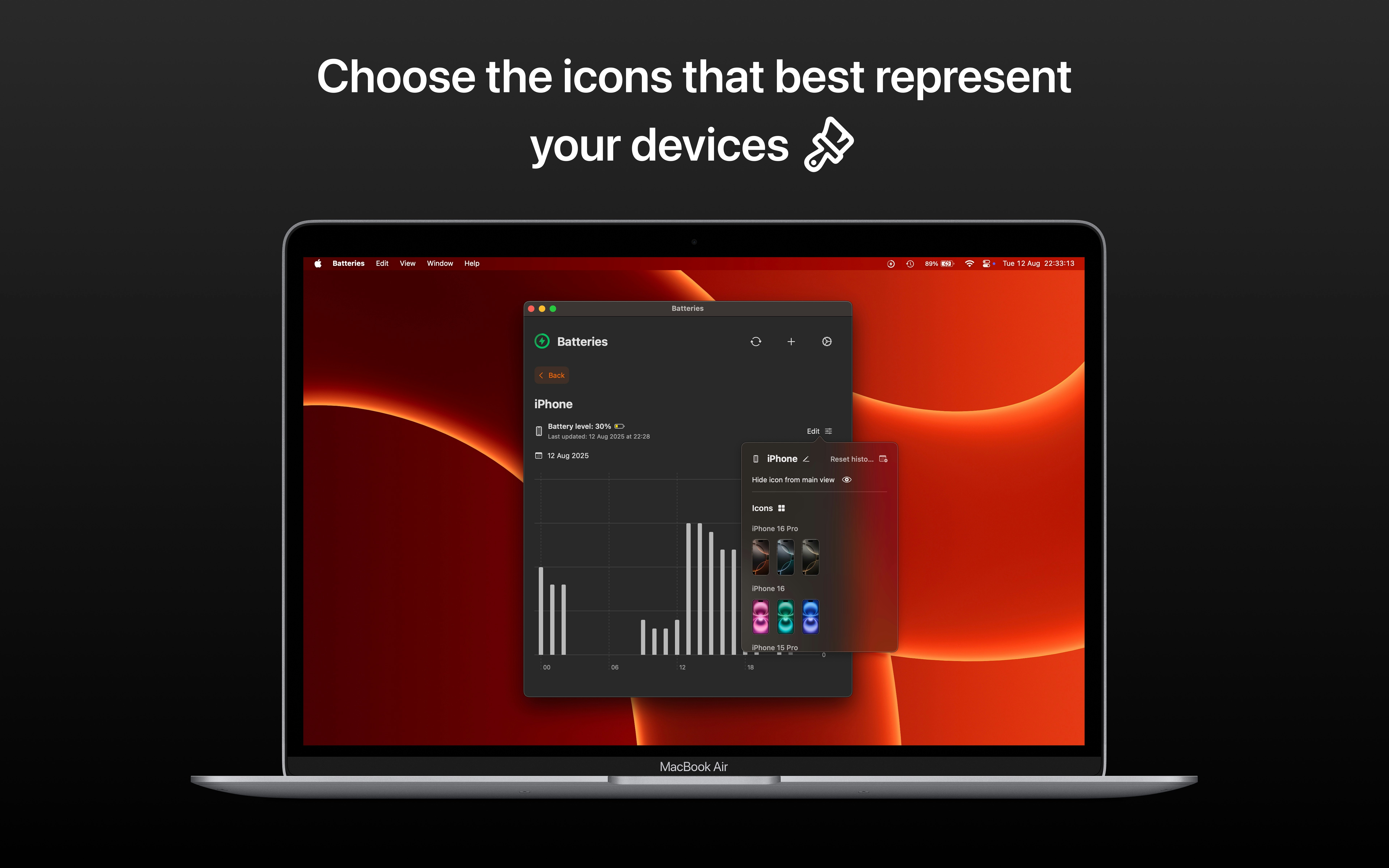 Média Batteries - widgets de batterie croisée - Intégrez les niveaux de batterie sur iPhone, iPad, Watch et Mac. 4