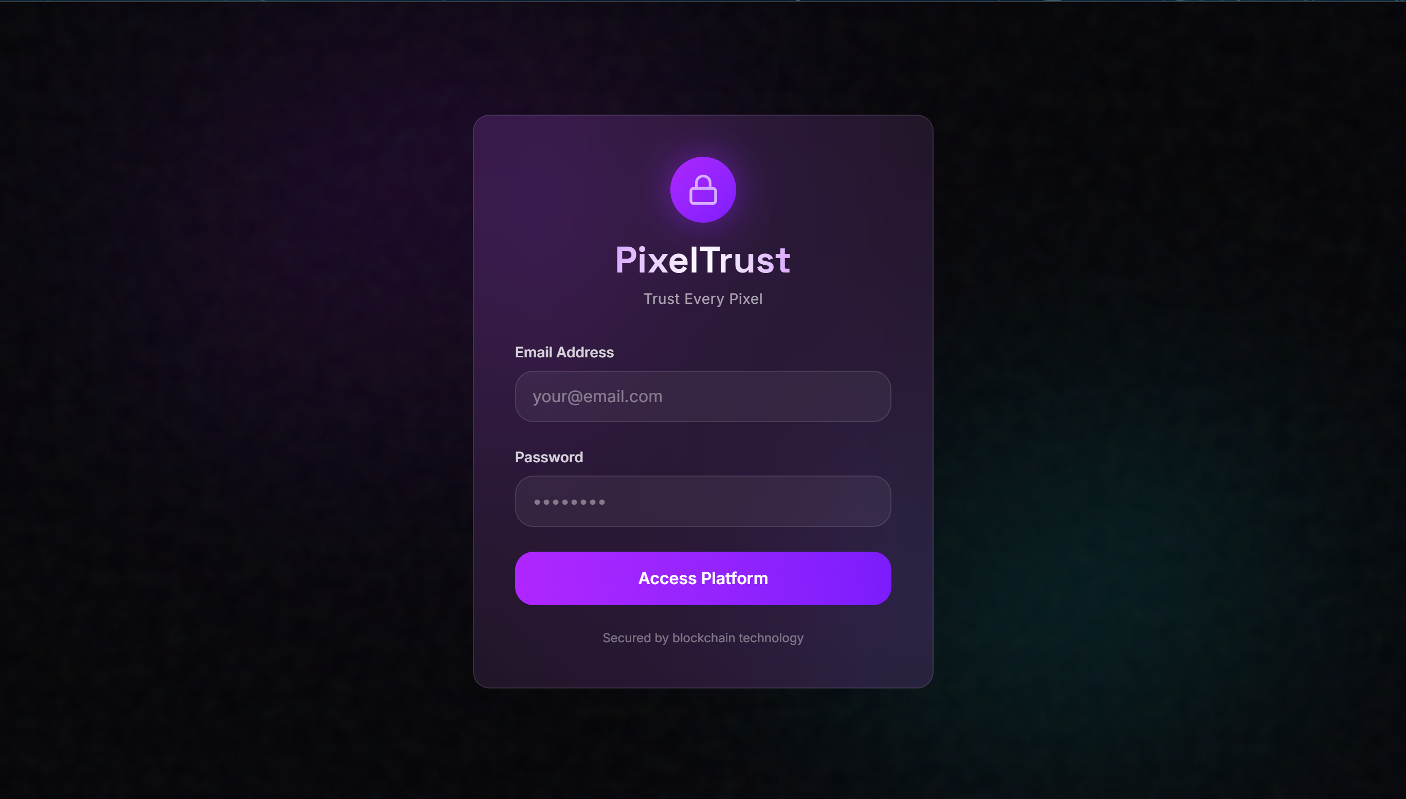 PixelTrust Web App UI Design - Main product screenshot demonstrating key features and user interface