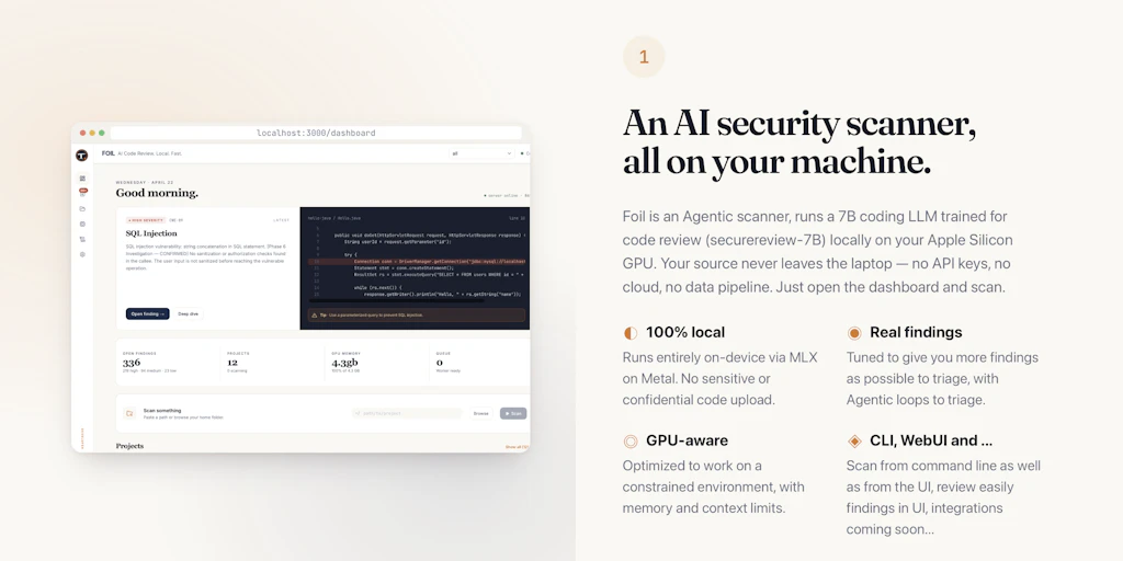Foil AI 程式碼安全:完全在 Mac 本地運行的 AI 程式碼安全審查工具