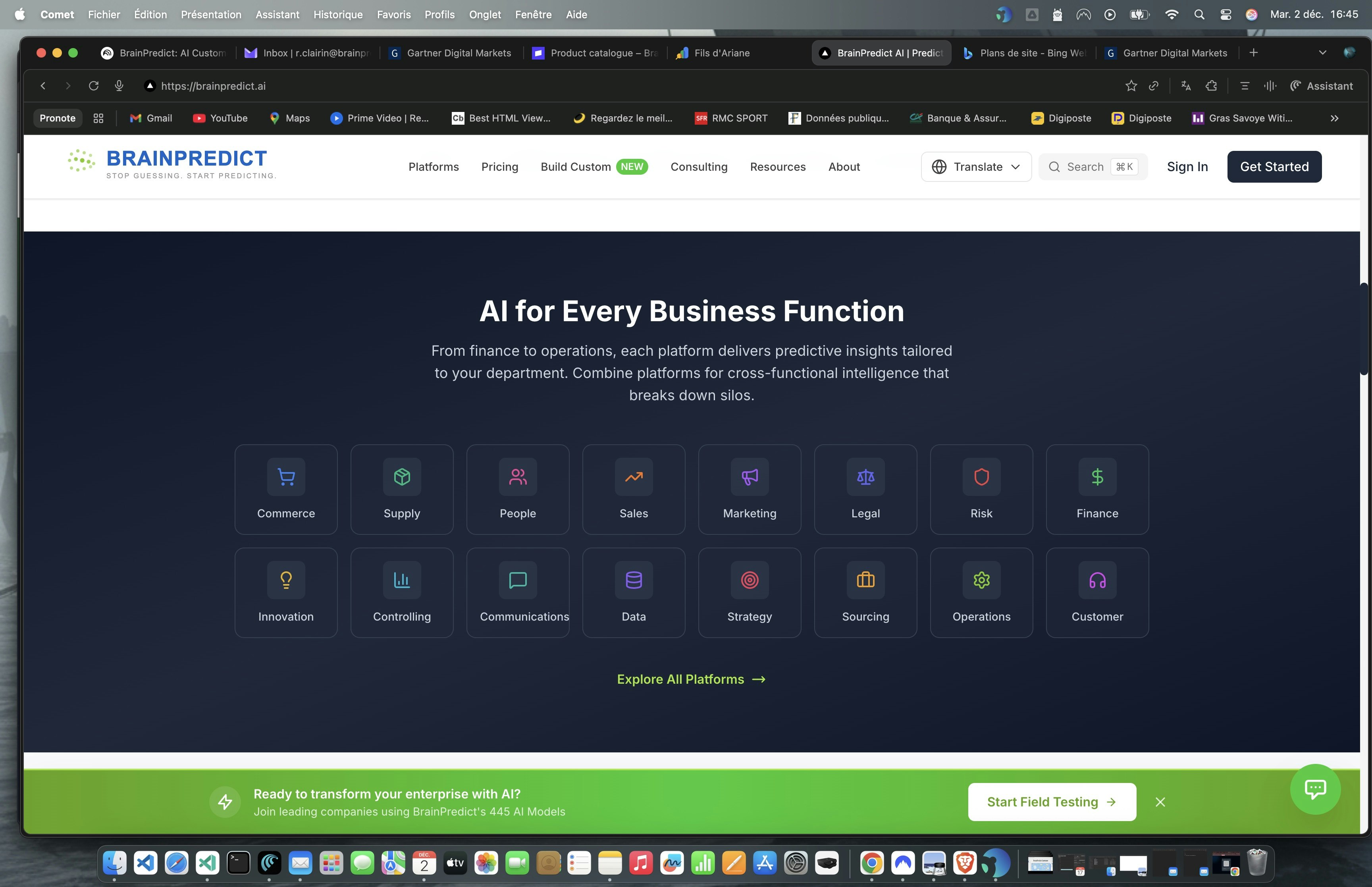 BrainPredict - Main product screenshot demonstrating key features and user interface