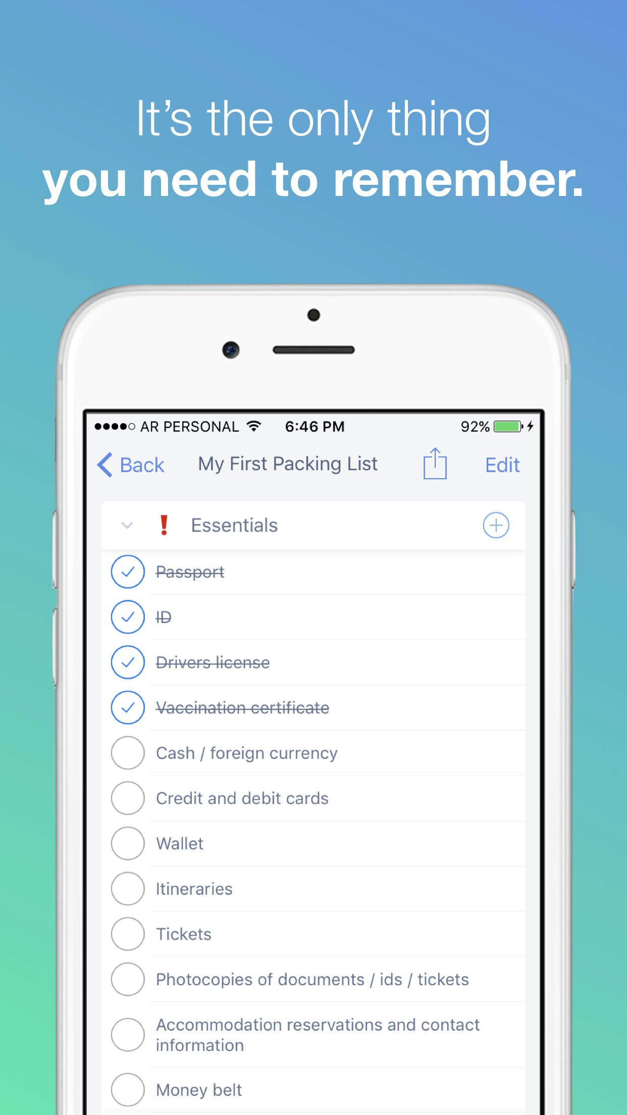 The Packing List for iOS Image