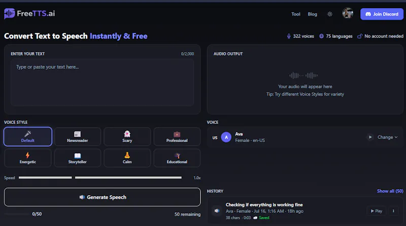FreeTTS.ai screenshot 1
