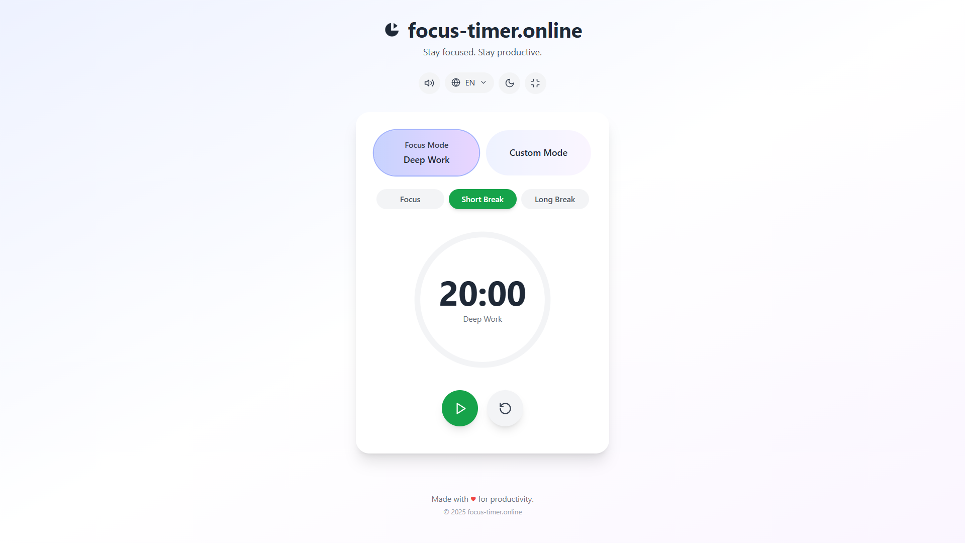 Focus Timer - Main screenshot showing features and interface