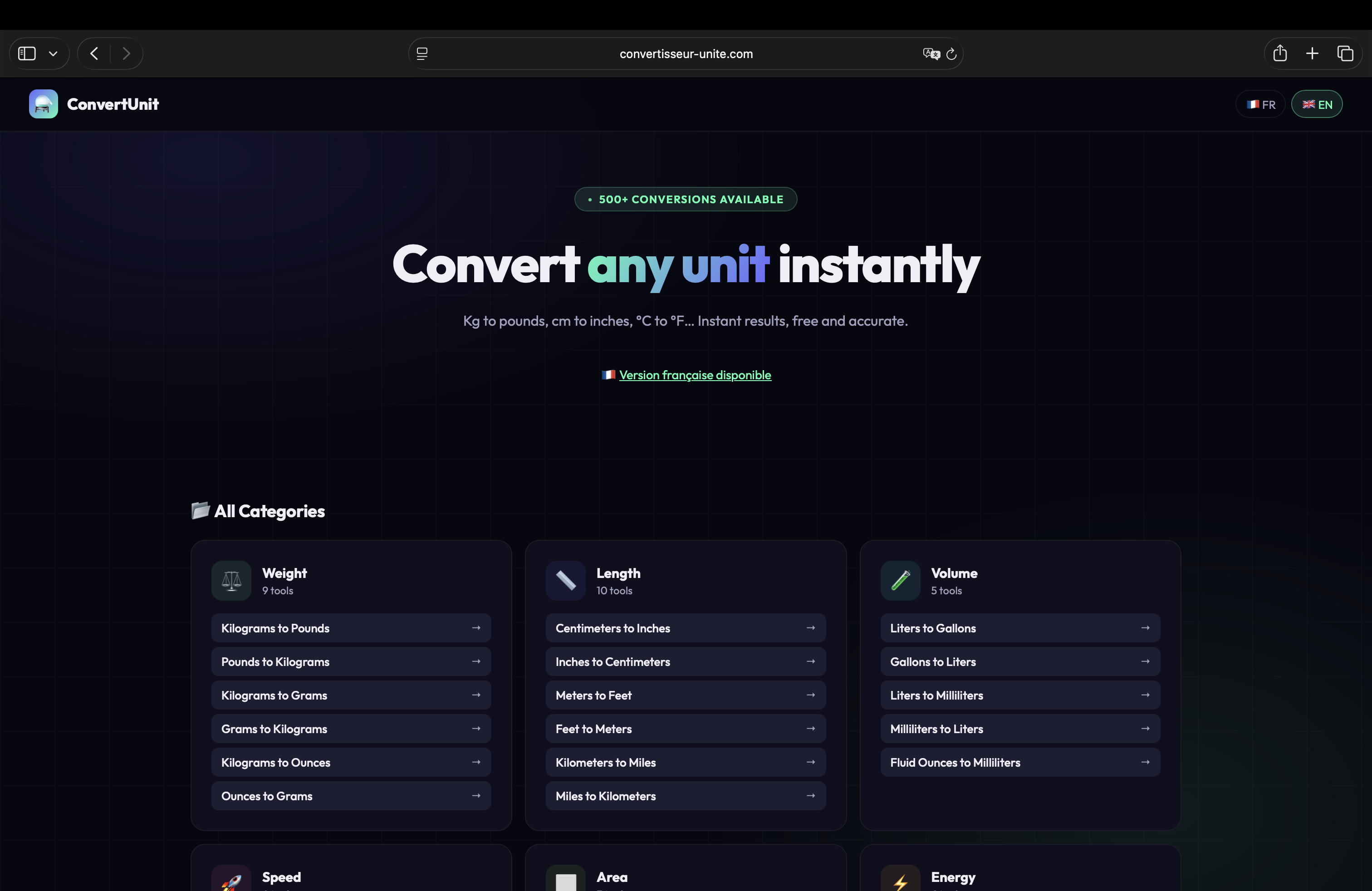 Convertisseur d'Unites Gratuit - Main product screenshot demonstrating key features and user interface
