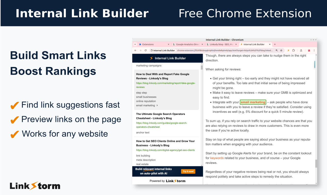 Internal Link Builder - Find internal link opportunities (free Chrome extension) media 1