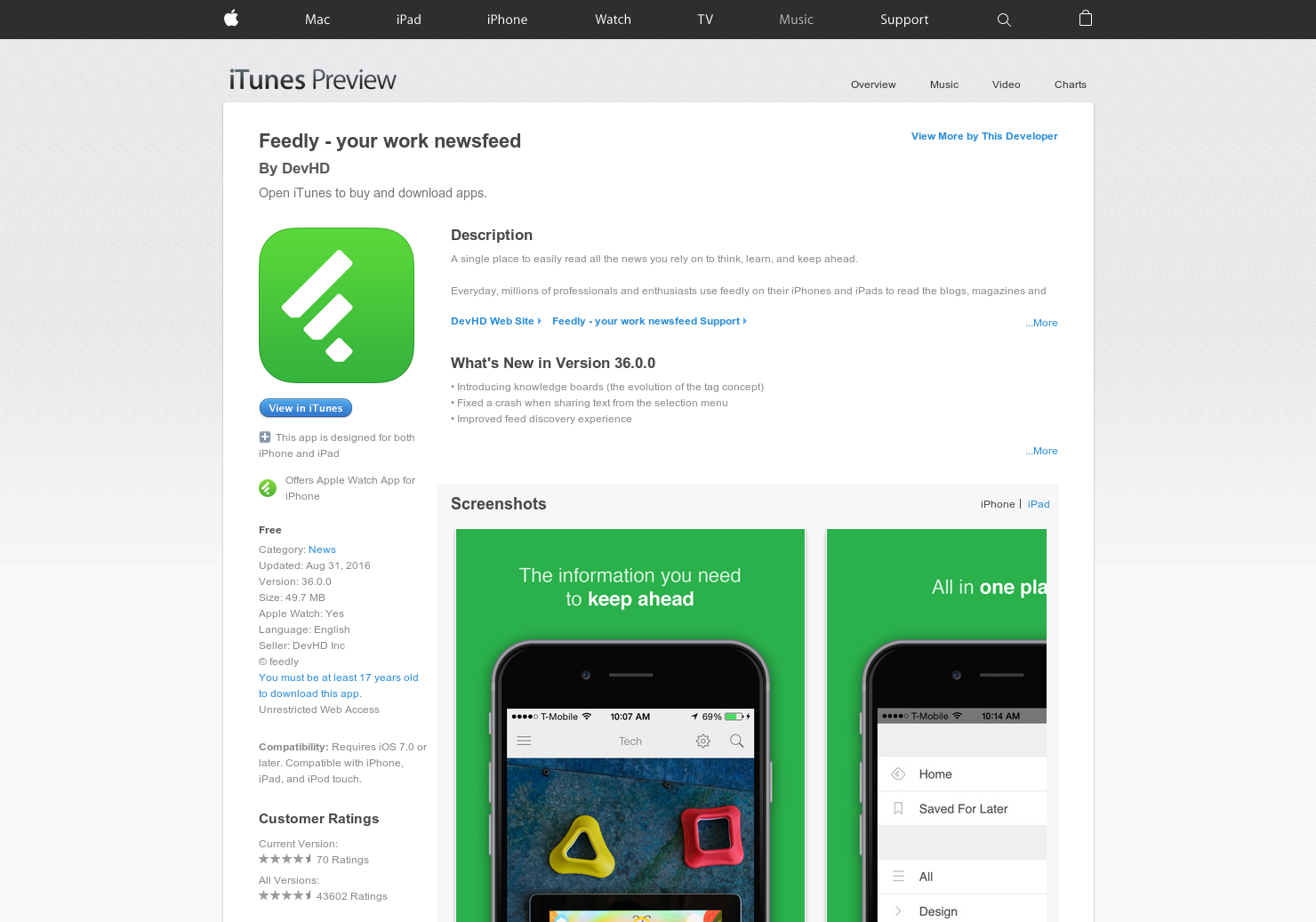 Feedly for Apple Watch