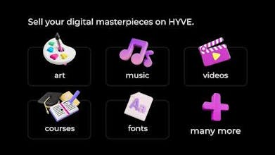 Платформа HYVE, демонстрирующая различные цифровые товары, доступные для покупки с использованием криптовалюты.