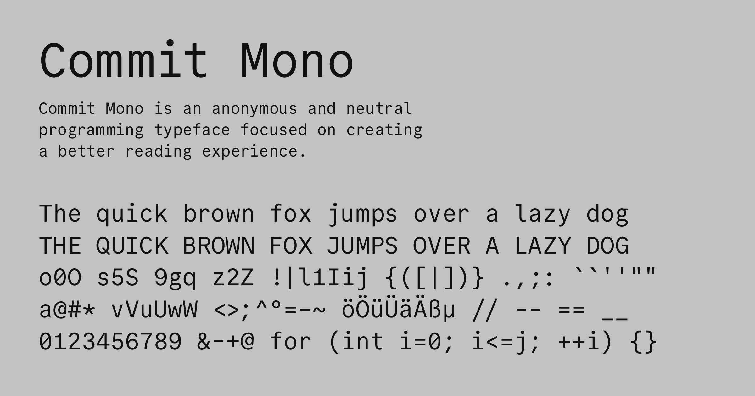 startuptile Commit Mono-Neutral programming typeface