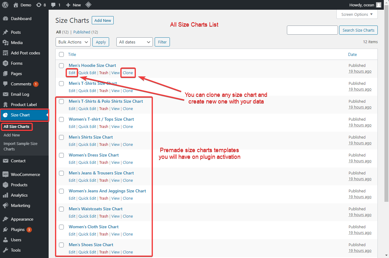 Size Chart WooCommerce gallery image