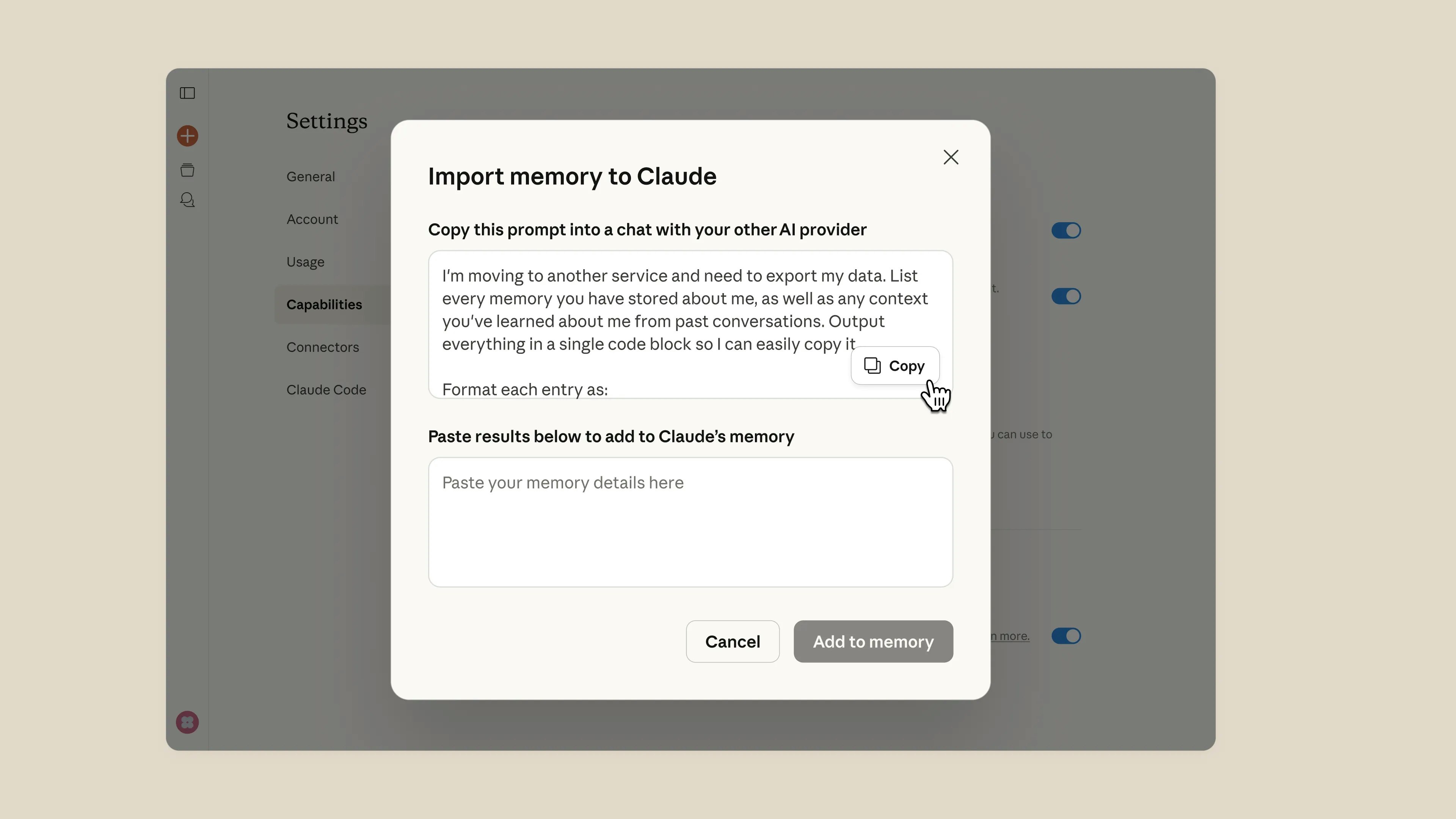 Claude Import Memory - Main product screenshot demonstrating key features and user interface