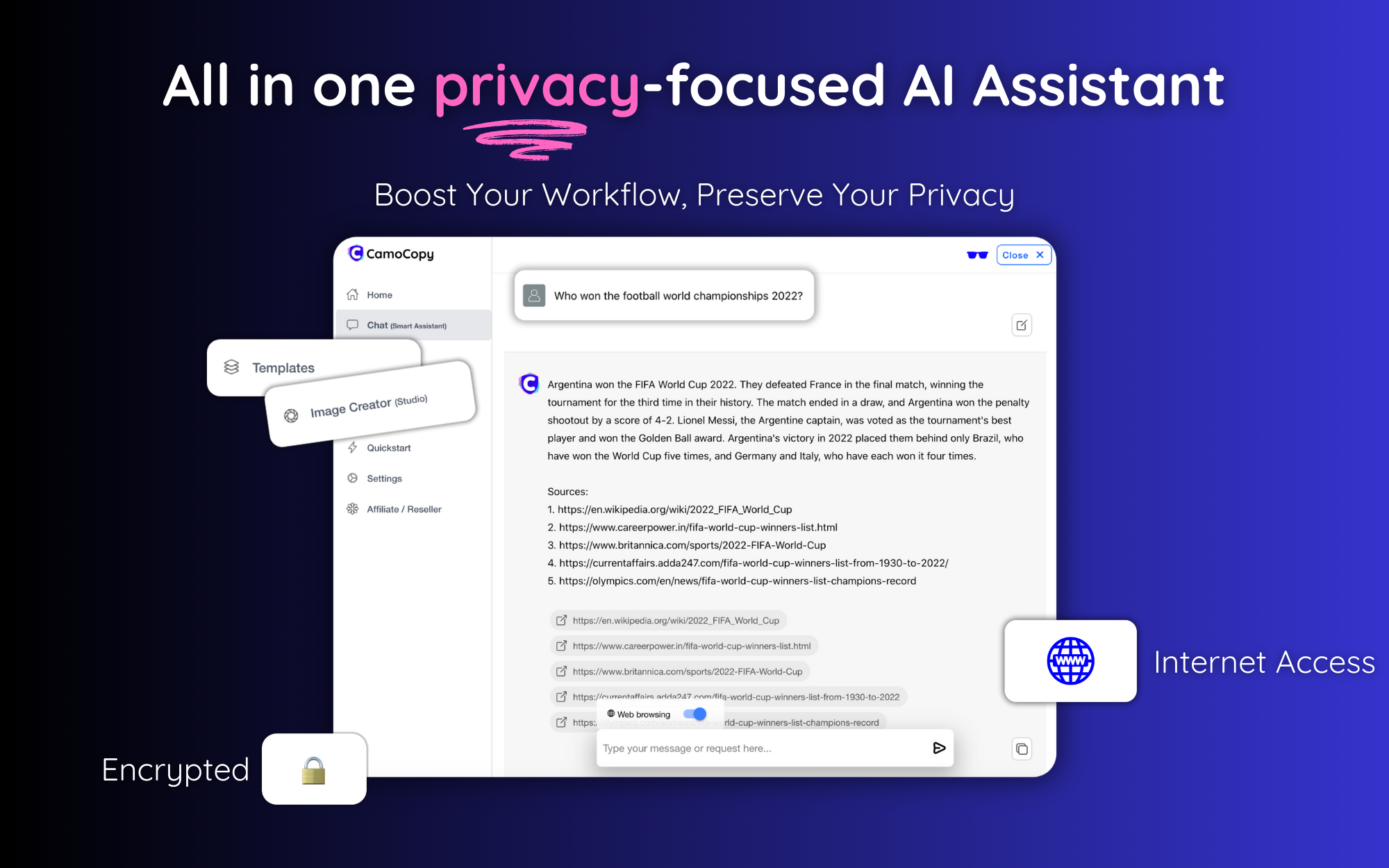 Camocopy - Der Privatsphäre-freundliche KI-Assistent, verschlüsselte und private Chats Medien 1
