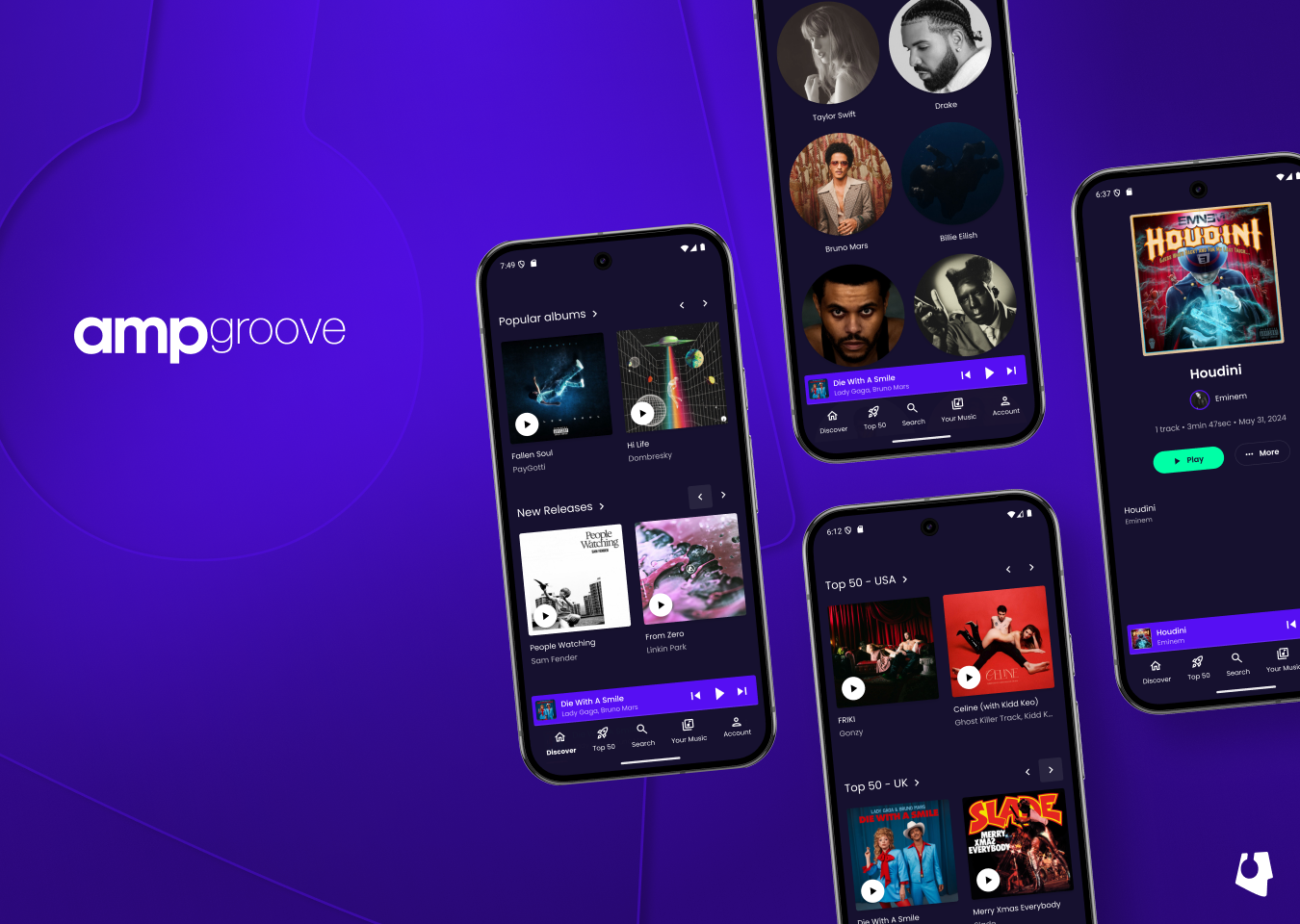 Mídia 1 de Ampgroove - Transmita todas as músicas, músicas ilimitadas e listas de reprodução personalizadas.