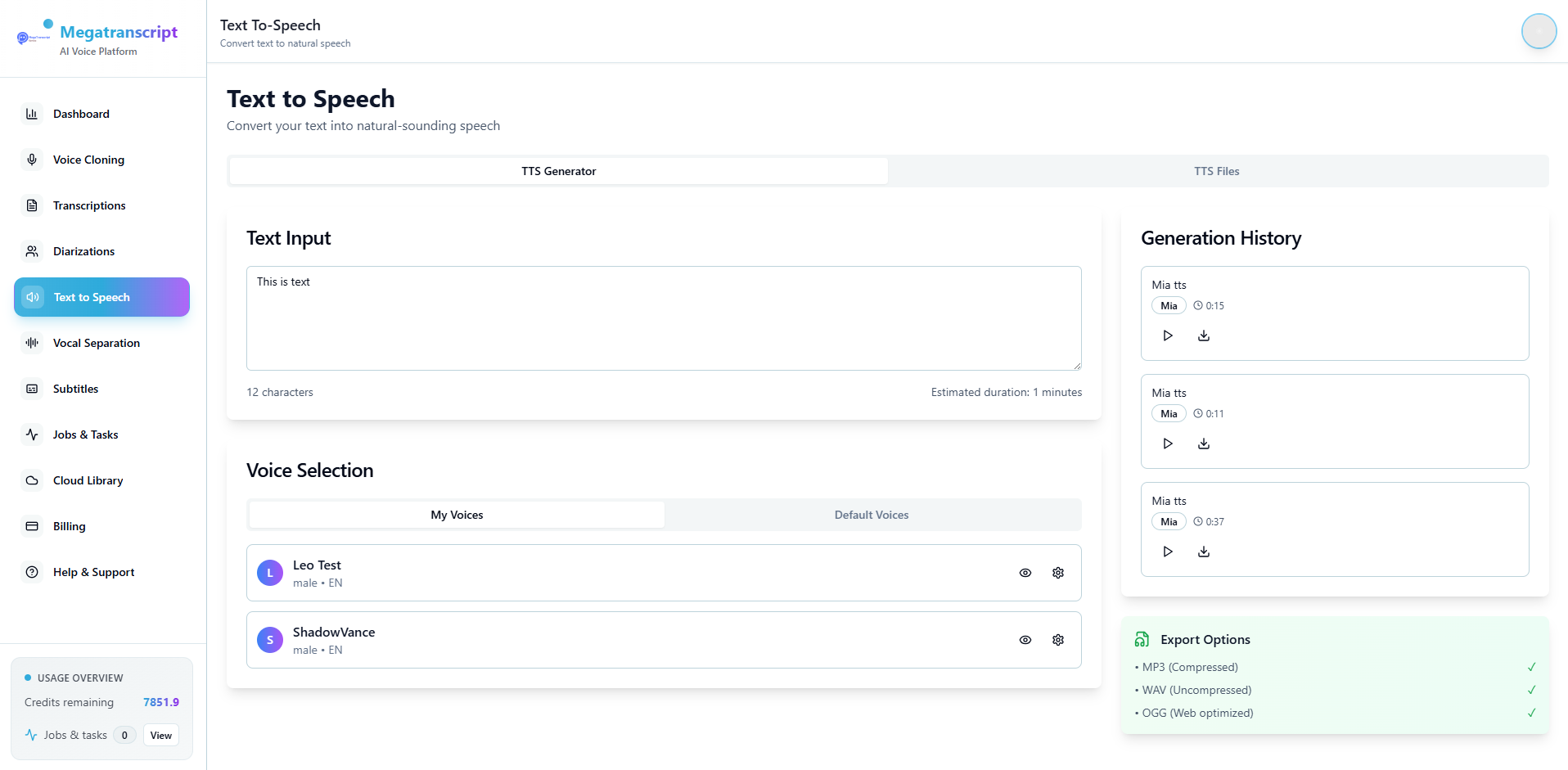 MegaTranscript AI Voice Studio gallery image