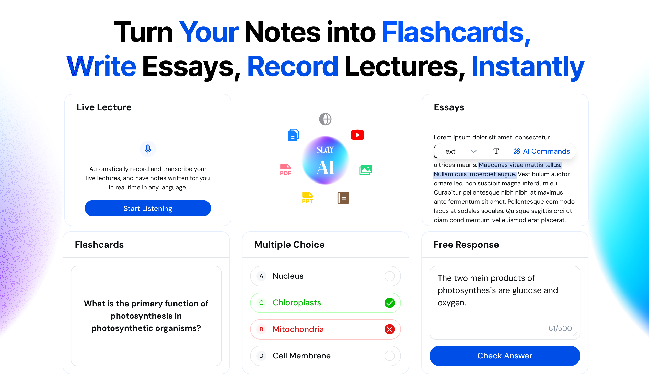 startuptile Slay School-Turn your notes into flashcards essays & audio in seconds