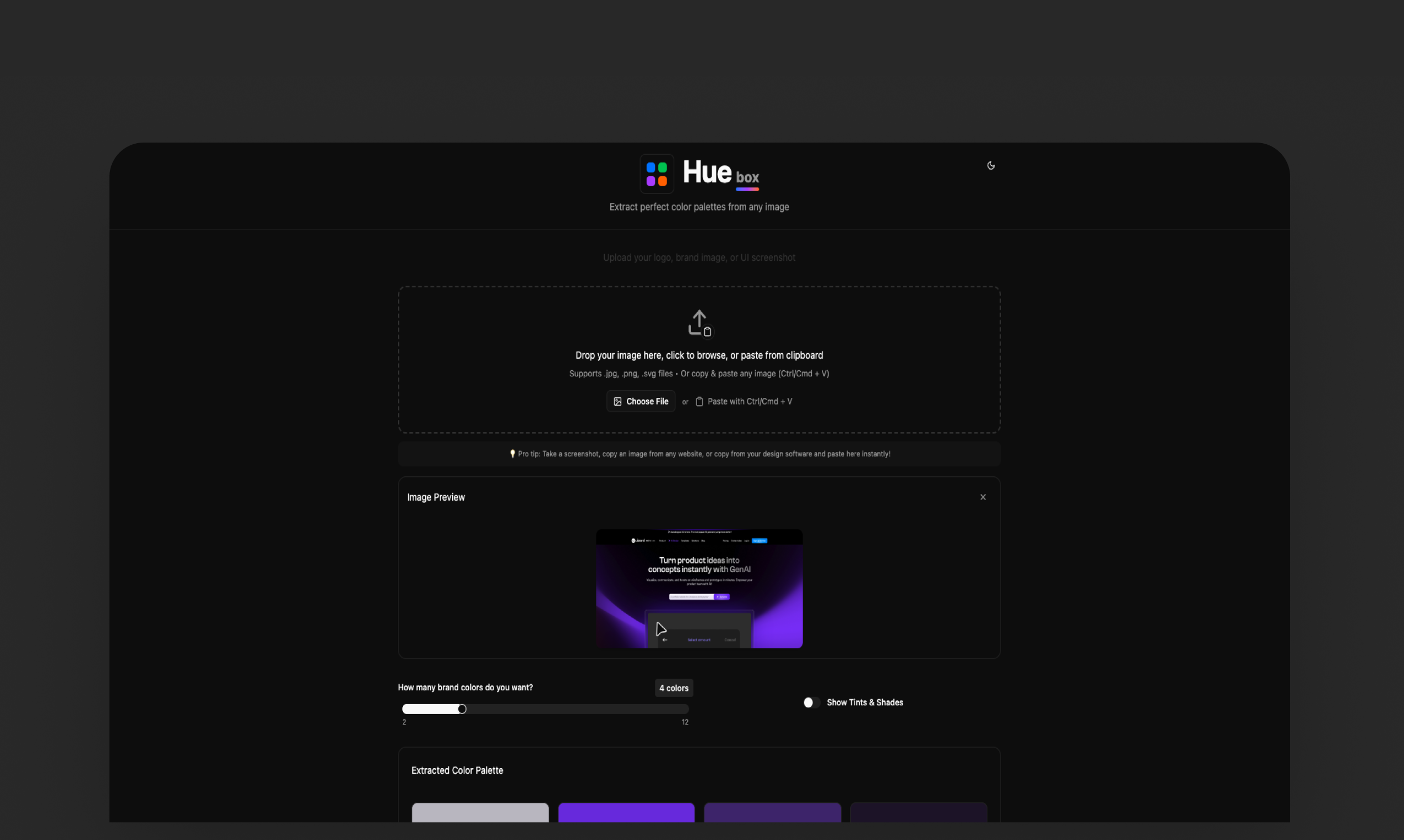 Générateur de palettes de couleurs Huebox media 2