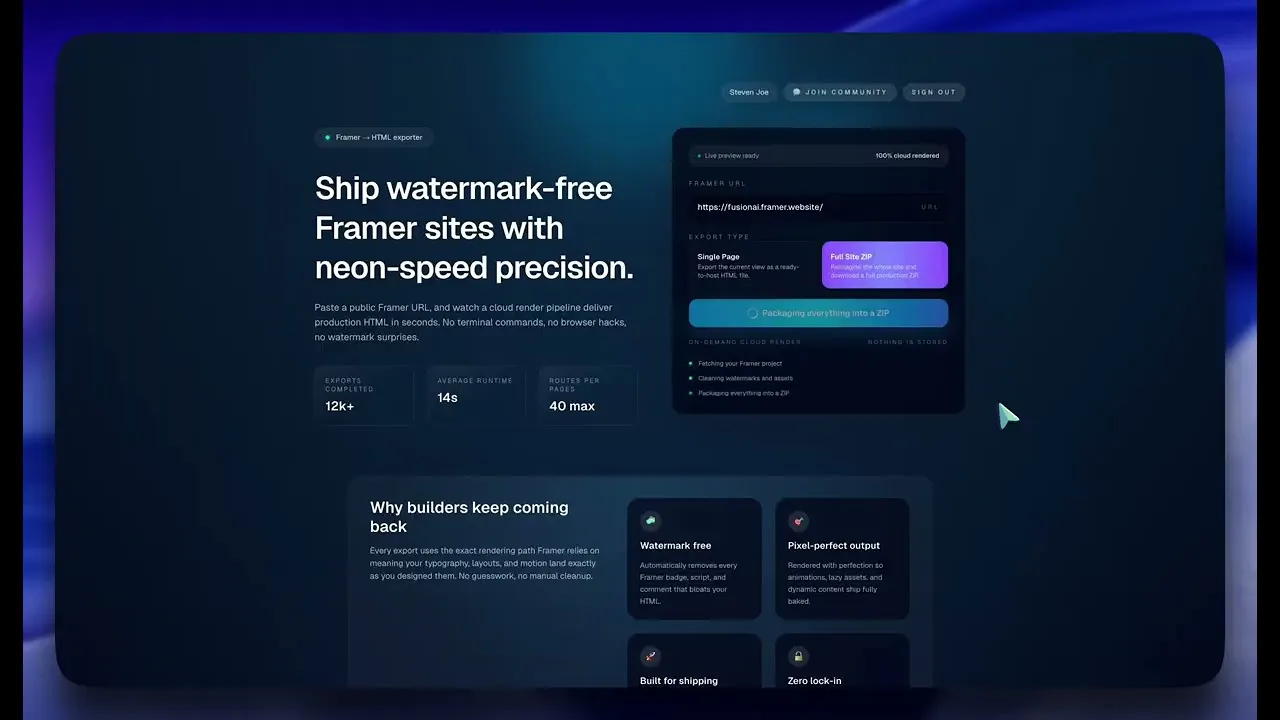 Framer to HTML Exporter gallery image