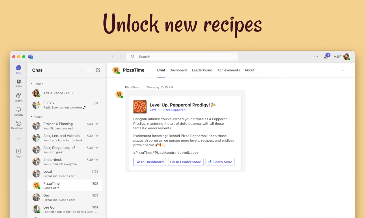 Microsoft Teams için Pizzatime - Bir dilim pizza ile takım arkadaşlarınıza "teşekkürler" deyin 🍕 medya 5