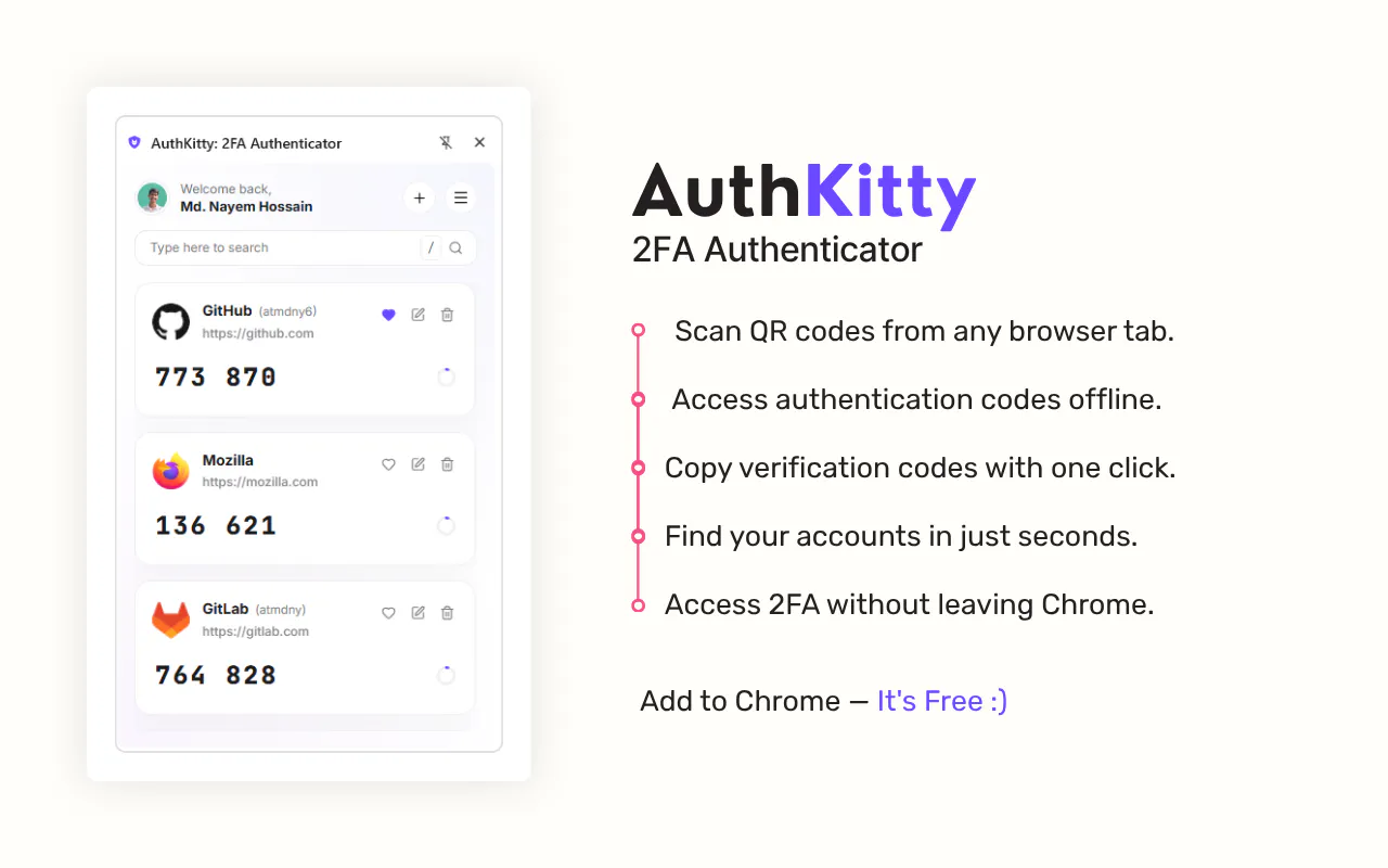 AuthKitty: 2FA Authenticator gallery image