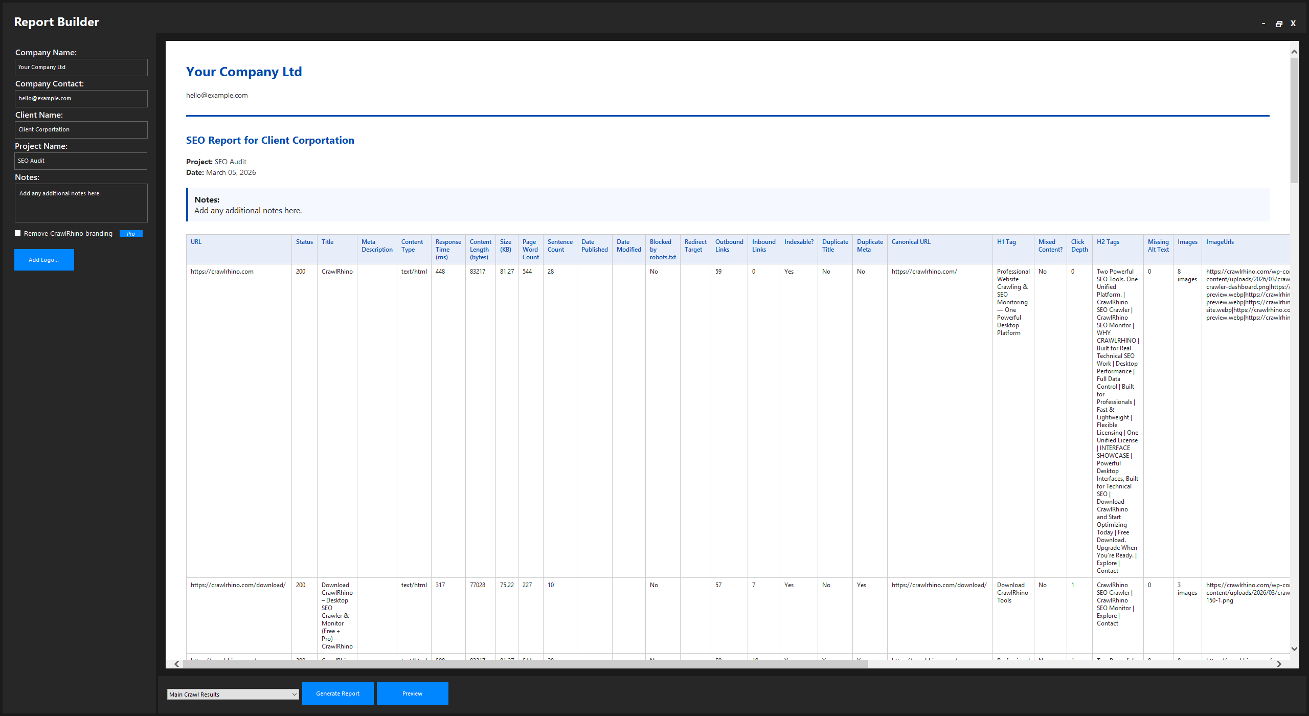 CrawlRhino SEO Crawler - Screenshot 3 showing product features and functionality