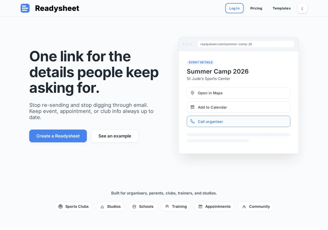 Readysheet - Screenshot 2 showing product features and functionality
