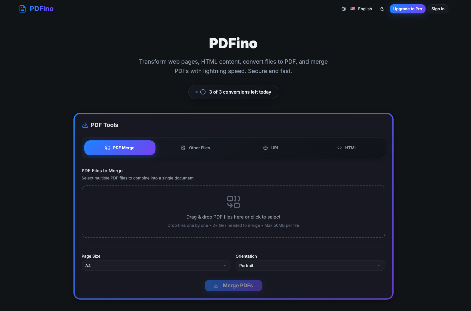 PDFino - Main product screenshot demonstrating key features and user interface