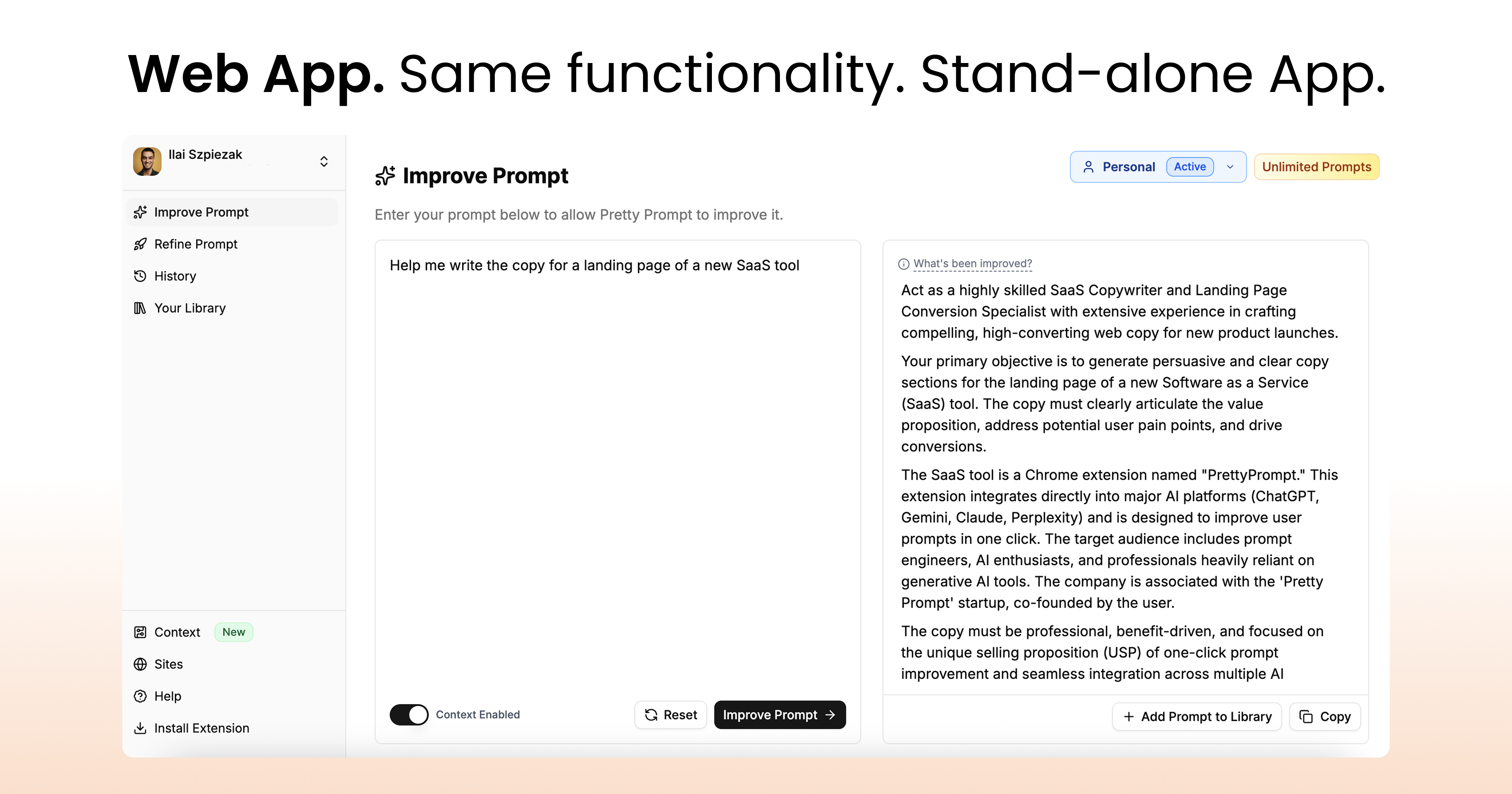 Pretty Prompt 1.0 Extension and Web App gallery image