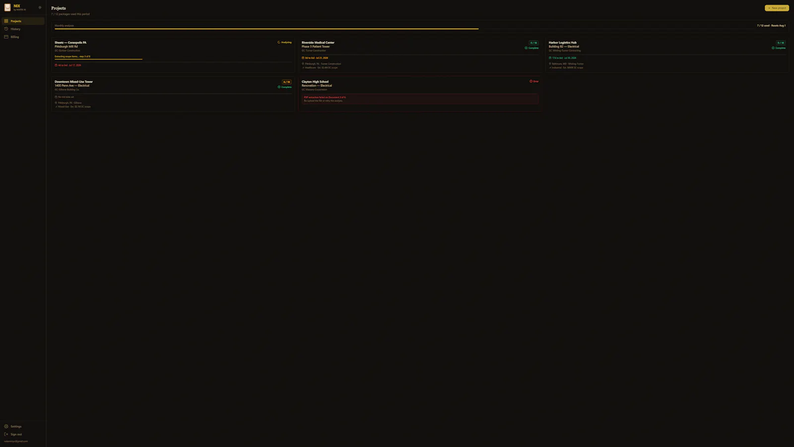 NIX, Bid Intelligence for Subcontractors screenshot 1