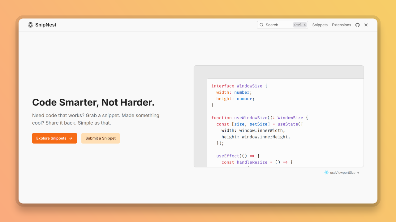 Mídia 1 de Snipnest - Encontre trechos prontos para uso que realmente funcionam