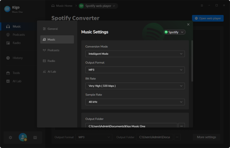 Kigo Music One - Screenshot 3 showing product features and functionality