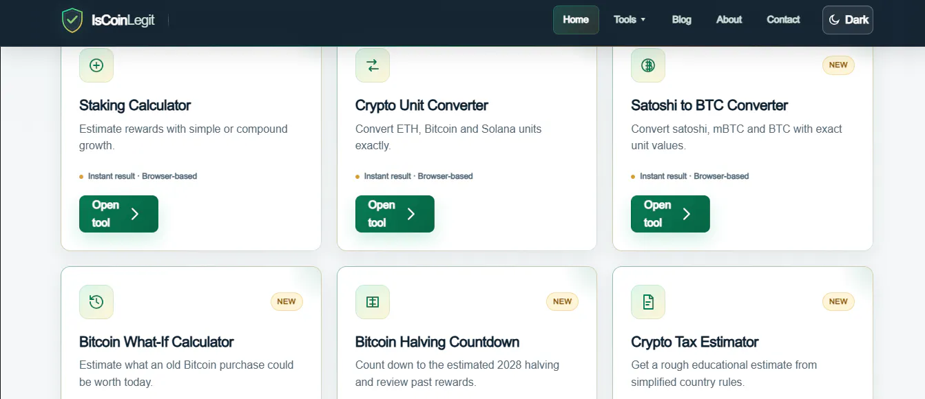 IsCoinLegit — Free Crypto Calculators... gallery image