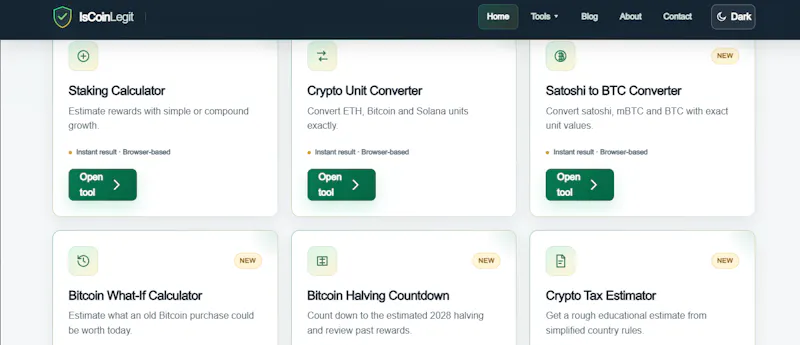 IsCoinLegit — Free Crypto Calculators... screenshot 5