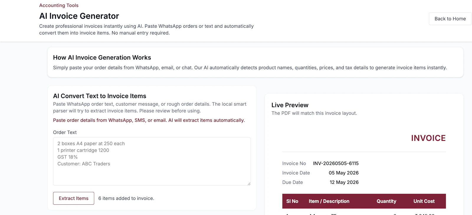 AI Invoice Generator screenshot 1