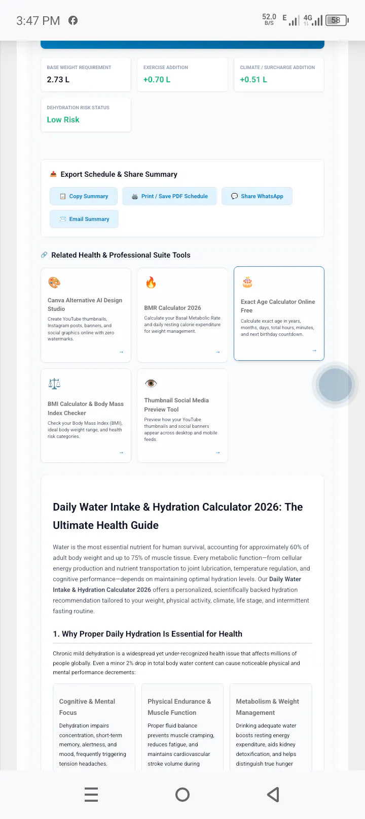 Daily Water Intake Calculator screenshot 2