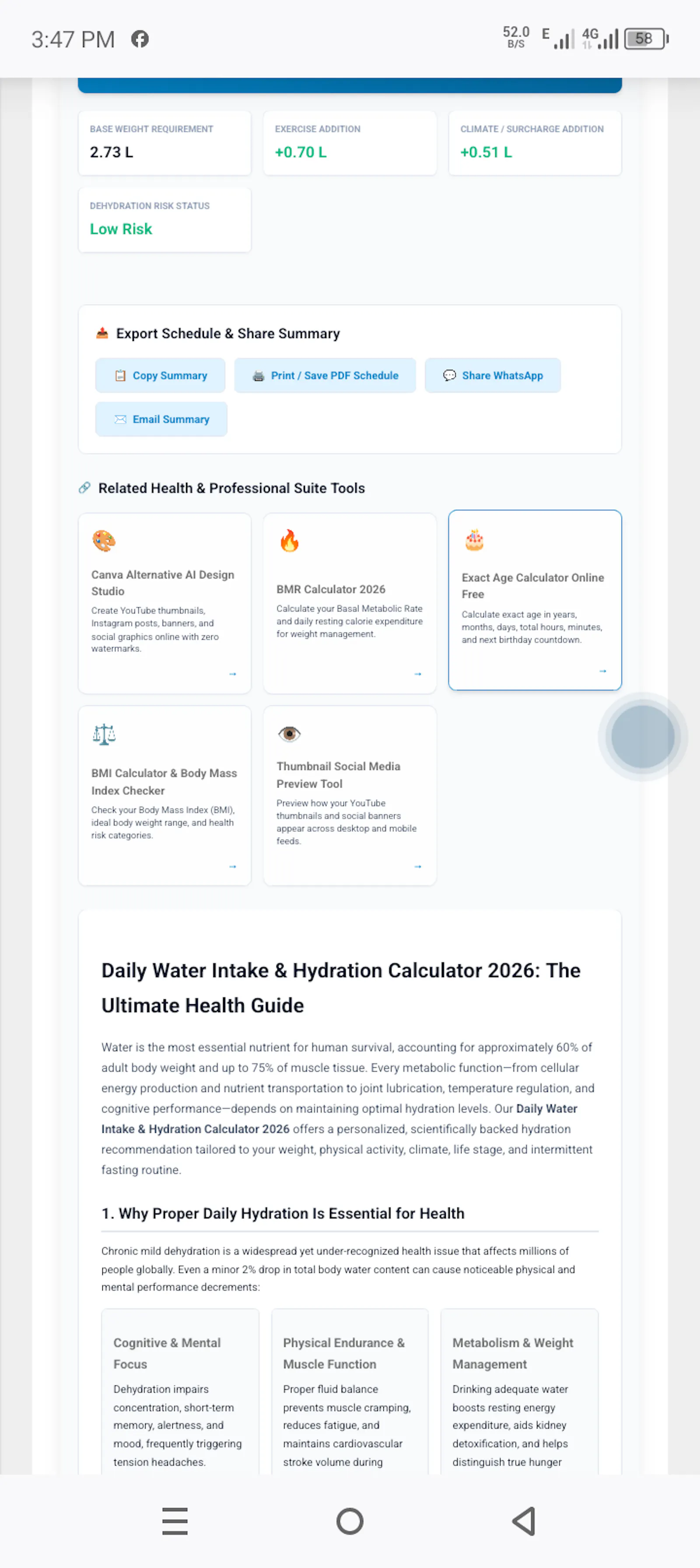 Daily Water Intake Calculator screenshot 2