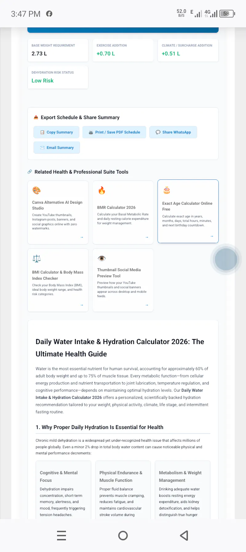 Daily Water Intake Calculator screenshot 2