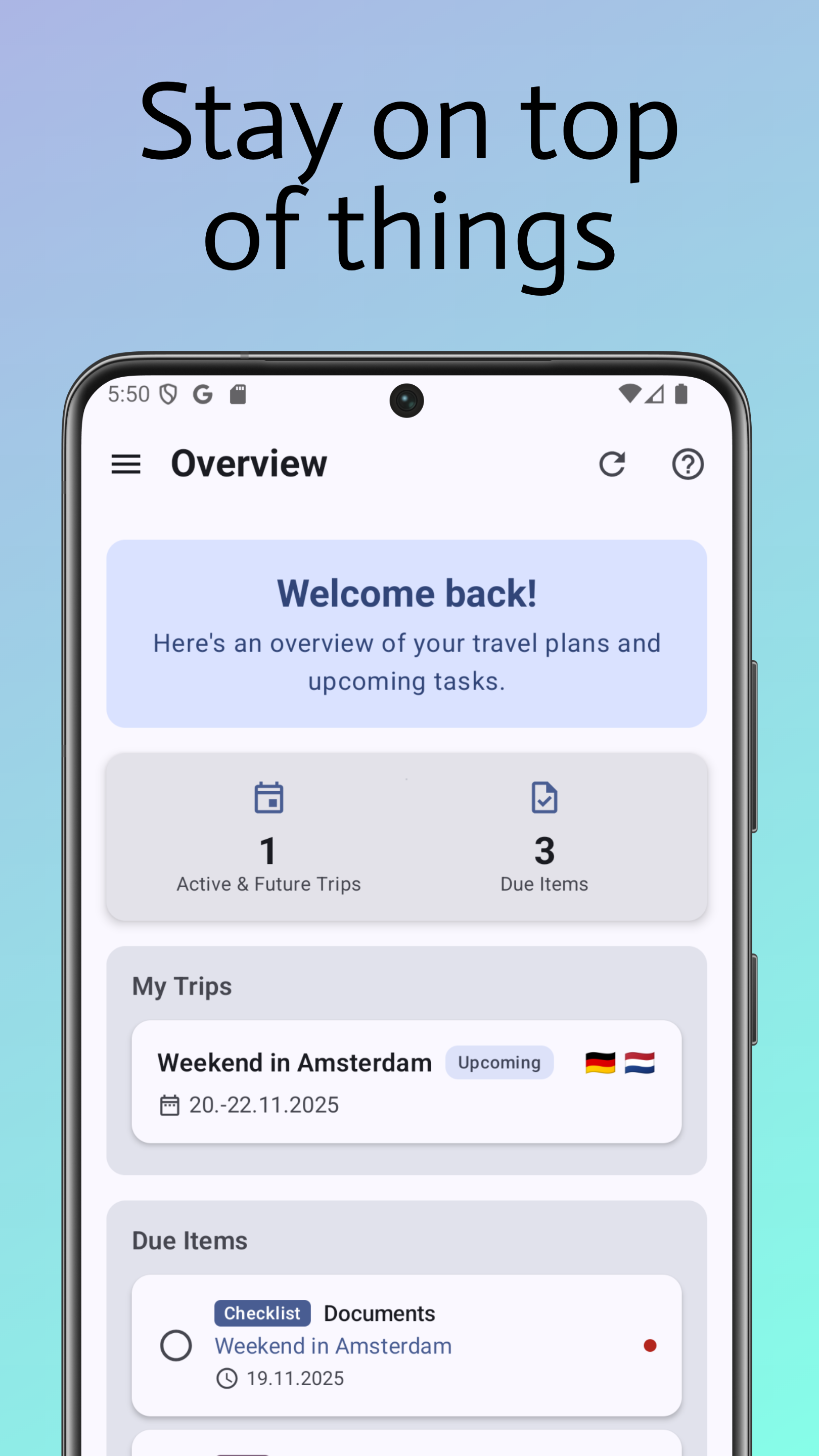 Trabista - Main screenshot showing features and interface