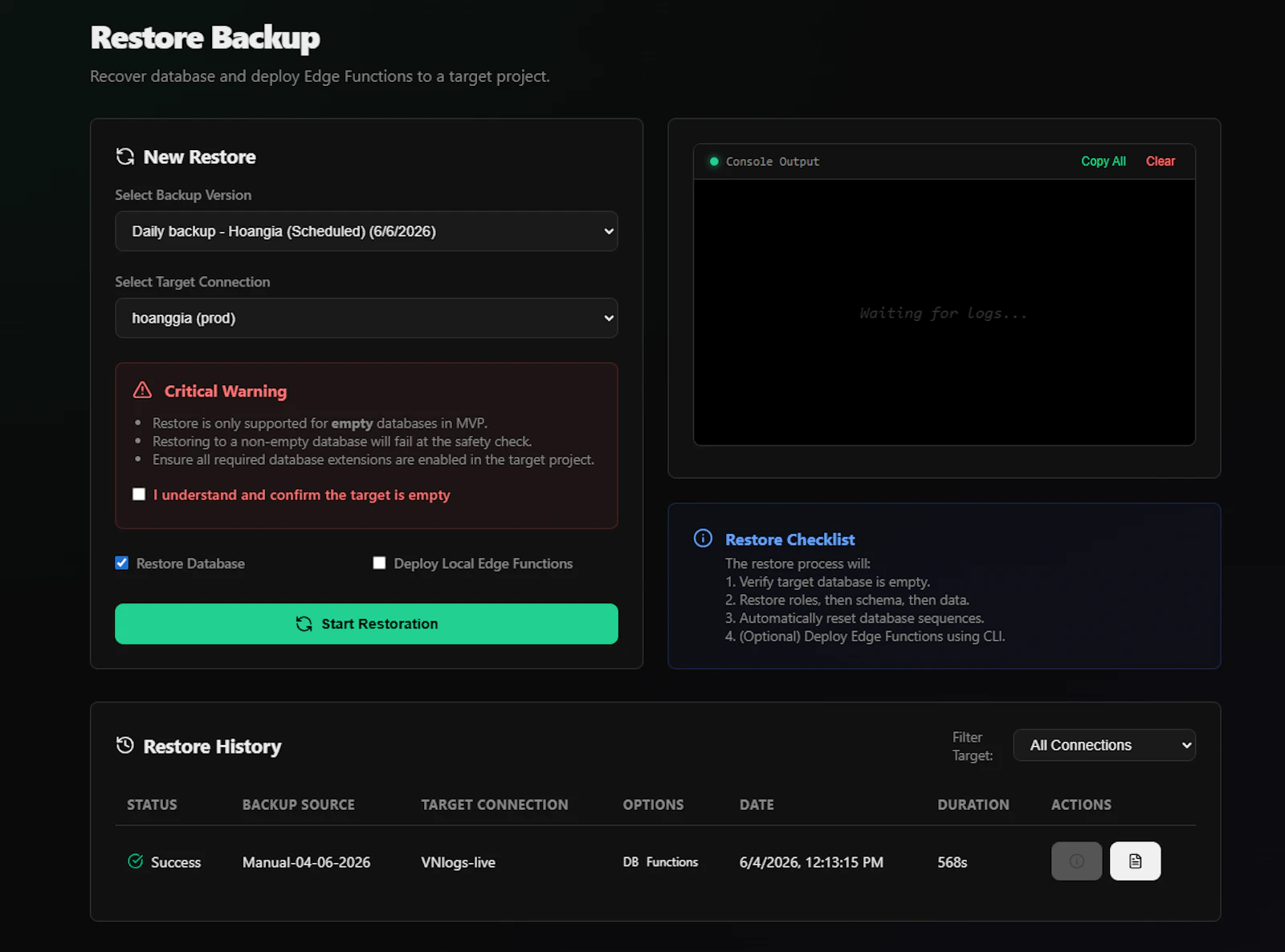 Snapabase — Supabase Backup & Restore screenshot 5