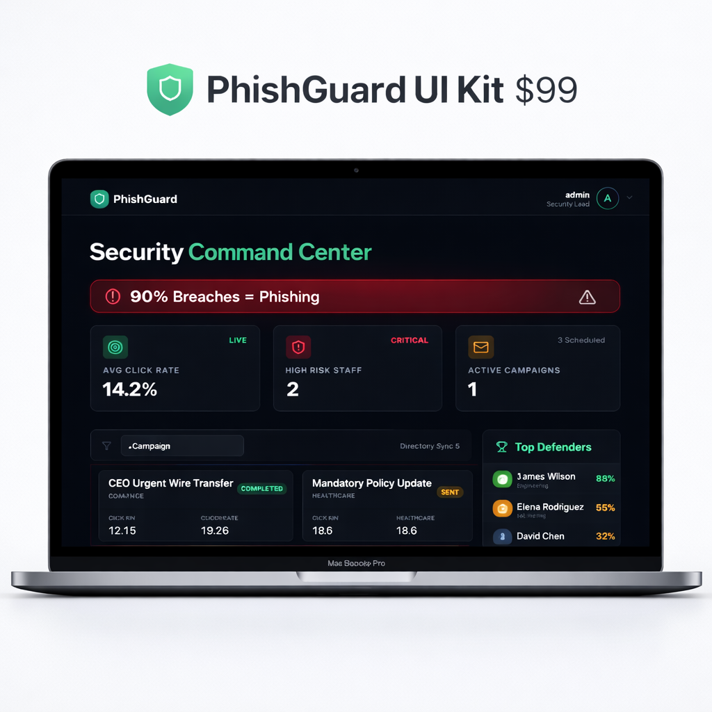 PhishGuard UI - Gamified Phishing React - Product Hunt launch logo and brand identity
