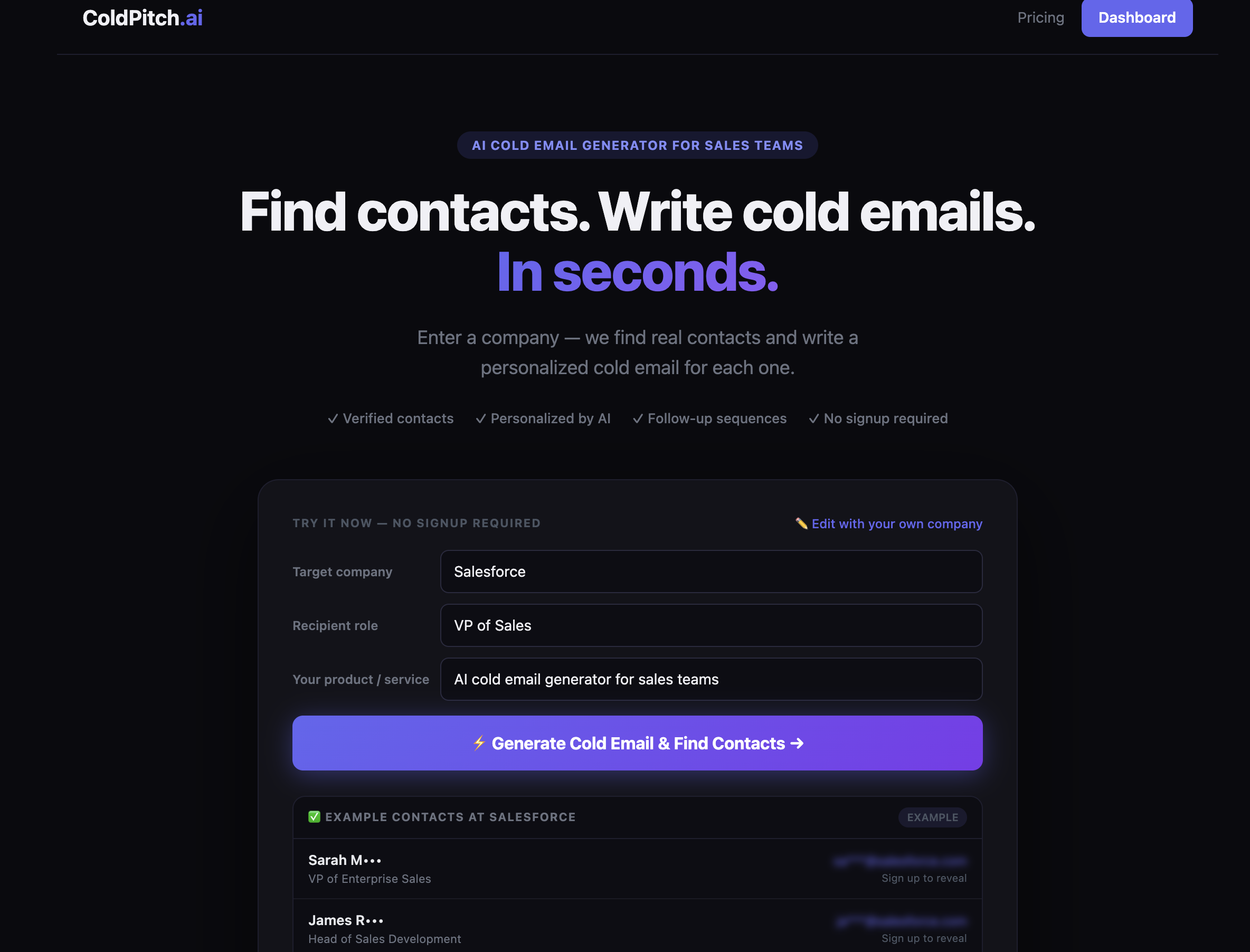 ColdPitch.ai - Main product screenshot demonstrating key features and user interface