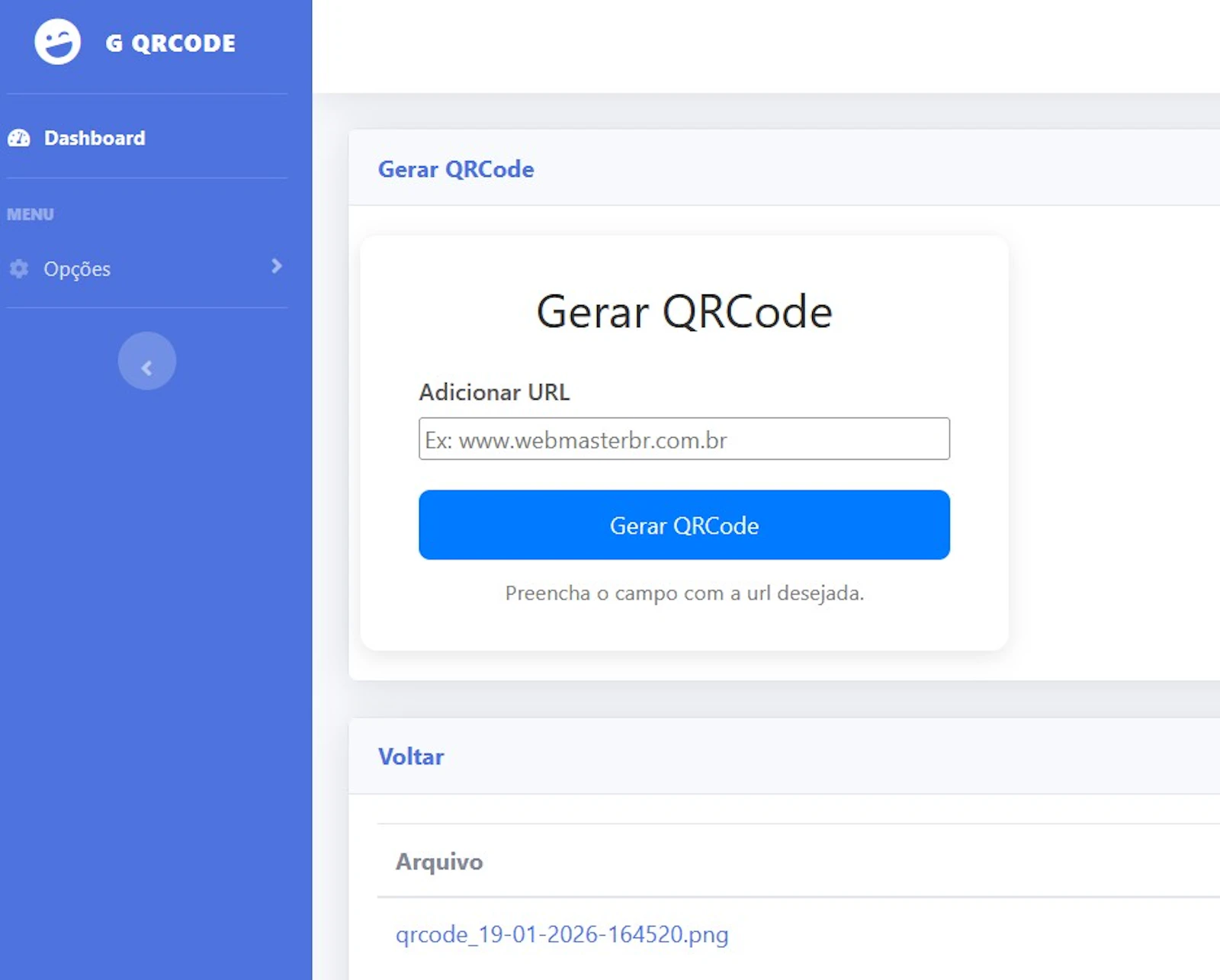Go.WebmasterBR Link Shortener & QR Code screenshot 2