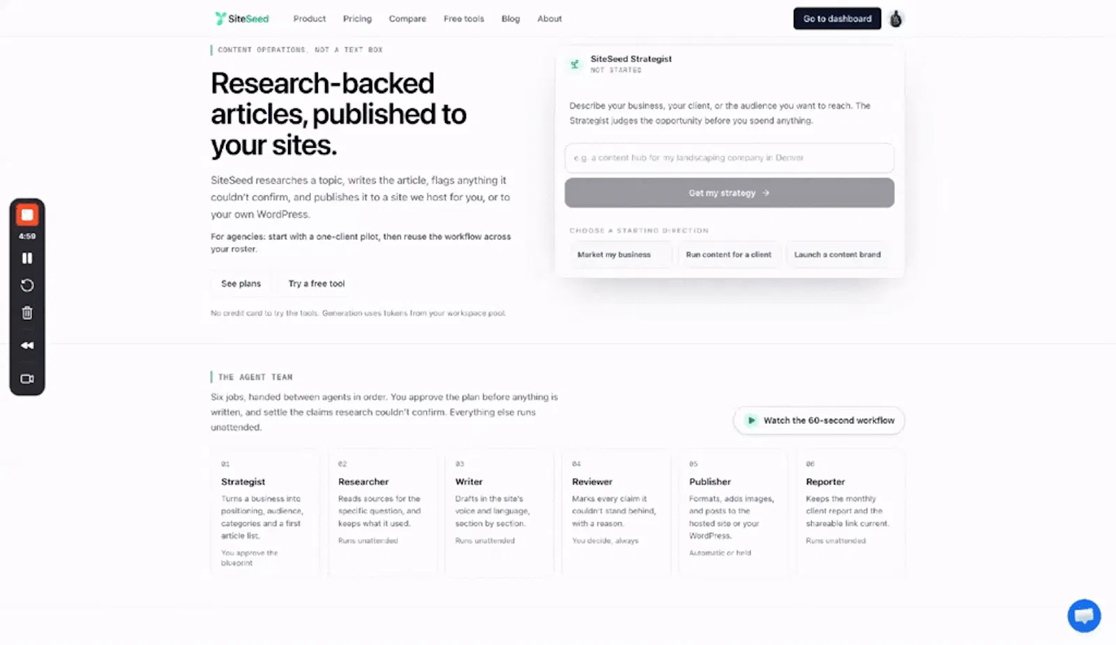 SiteSeed screenshot 1 (video preview)