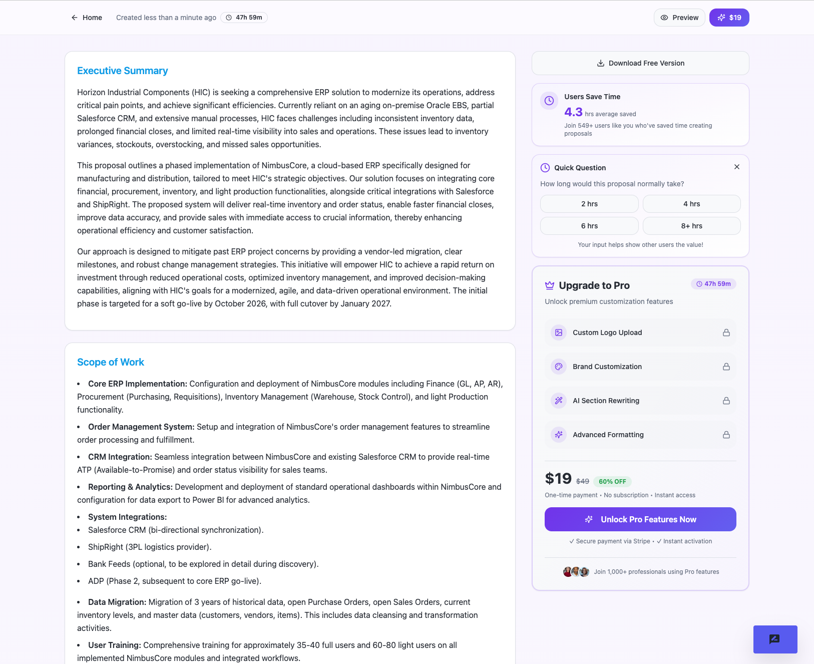 ProposalGenAI - Screenshot 4 showing product features and functionality