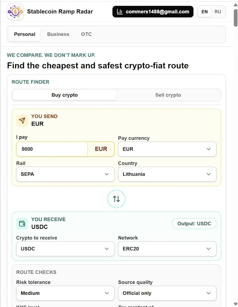 Stablecoin Ramp Radar screenshot 1